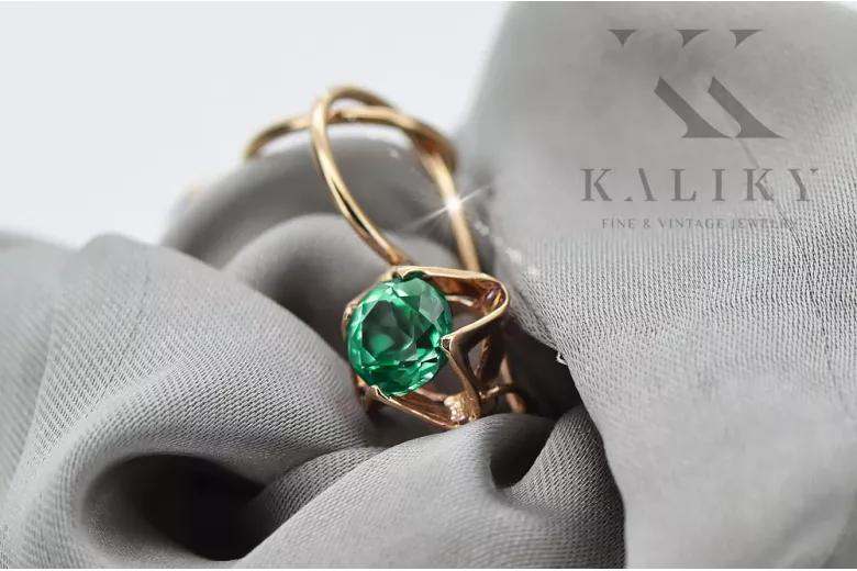 Earrings Emerald Original Vintage 14K Rose Gold Vintage vec142r